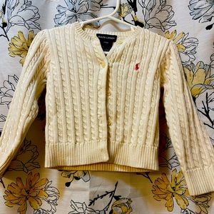 Ralph Lauren 24 Month Cream Button Down Sweater with logo